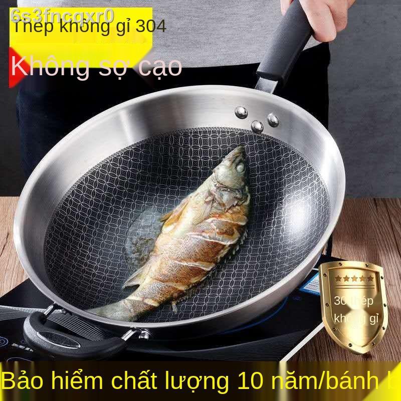 ✉> Chảo inox 304 Đức chống dính bếp từ bếp gas không khói dầu chảo nấu ăn gia đình đáy tròn đáy phẳng <