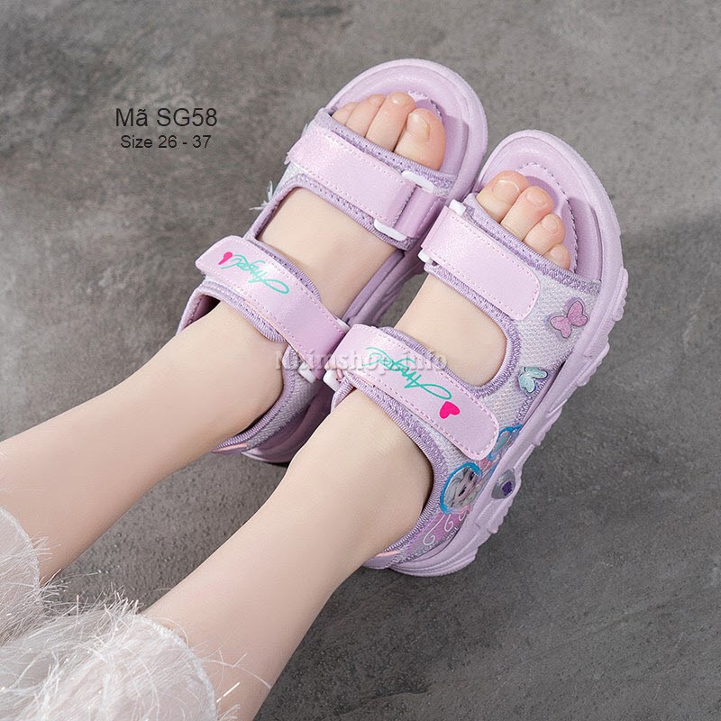 Sandal bé gái hình Elsa SG58 dép 2 quai mềm màu tím thời trang cho bé gái đi học đi biển năng động và cá tính