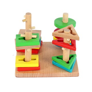 Preschool Wooden Color and Shape Recognition Geometric Sort Creative Educational