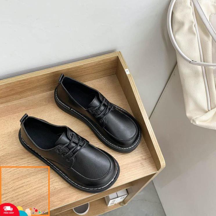 Giày nữ oxford Anh quốc đế cao dày răng cưa da bóng/nhám mũi vuông tăng chiều cao thời trang Hàn quốc .