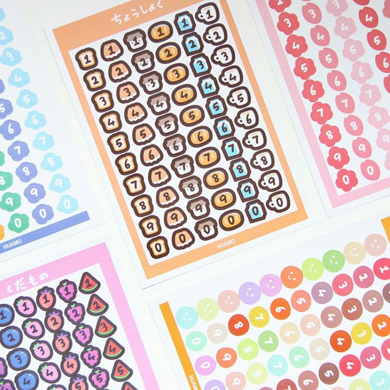 Sticker bảng chữ số, sticker gấu kawaii làm Bullet Journal (1 tấm)