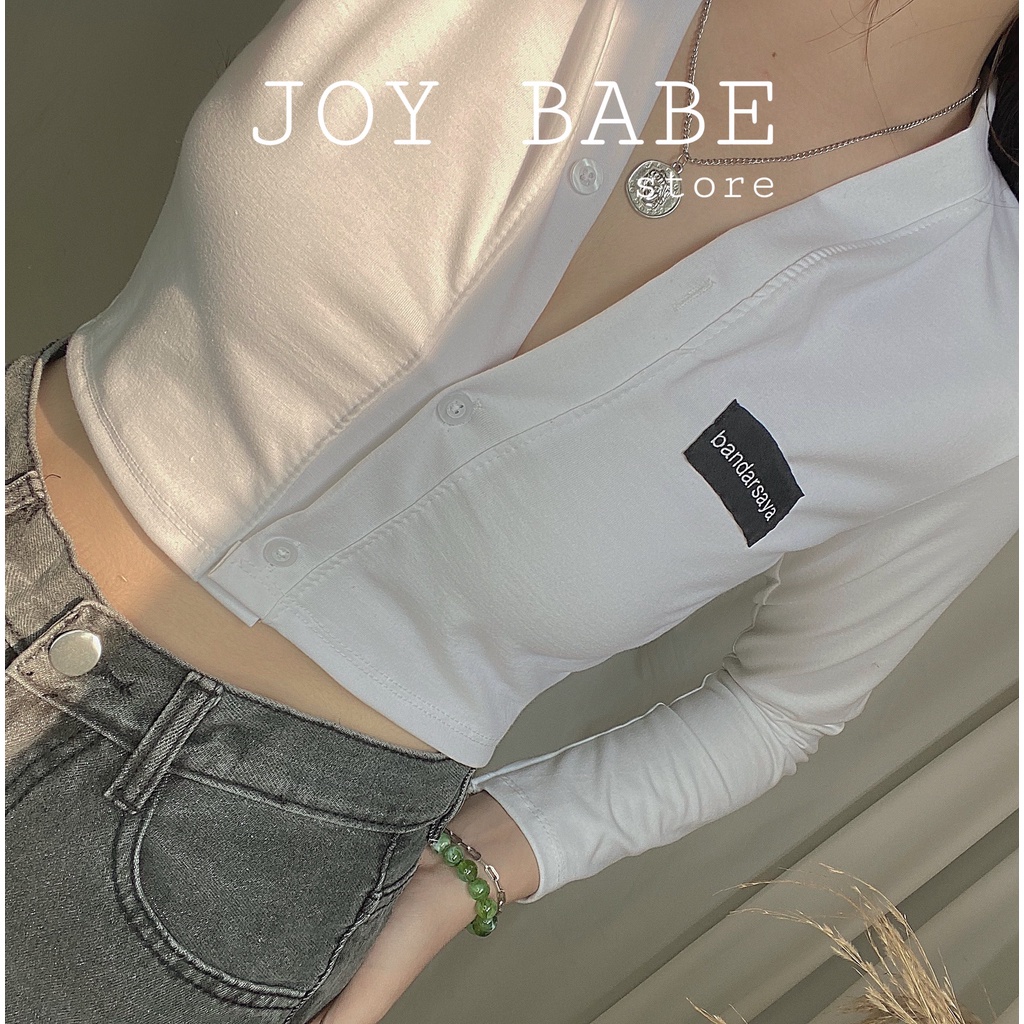 Áo croptop tay dài Joy Babe 💖 thun xịn hack dáng co giãn 4 chiều,nút gài tháo rời,áo croptop kiểu nữ CROD 25 SALE