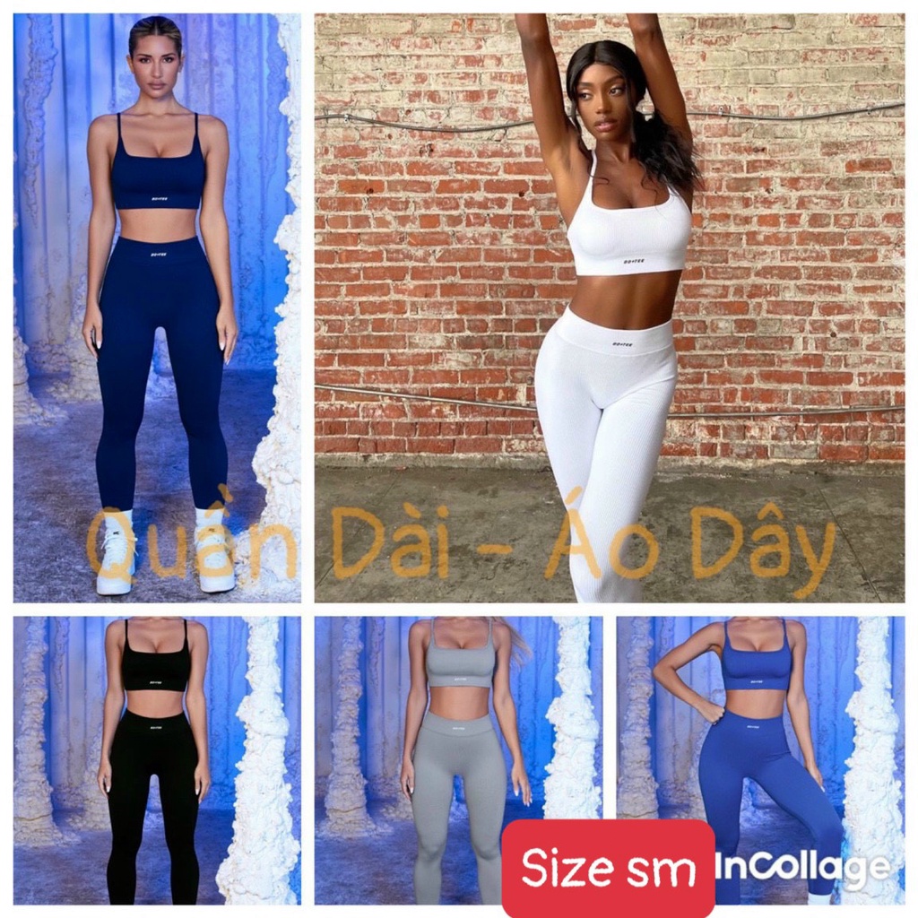 Bộ đồ tập gym yoga thể thao nữ, set quần dài áo bra 2 dây dệt kim quảng châu cao cấp Bin Sports BD167