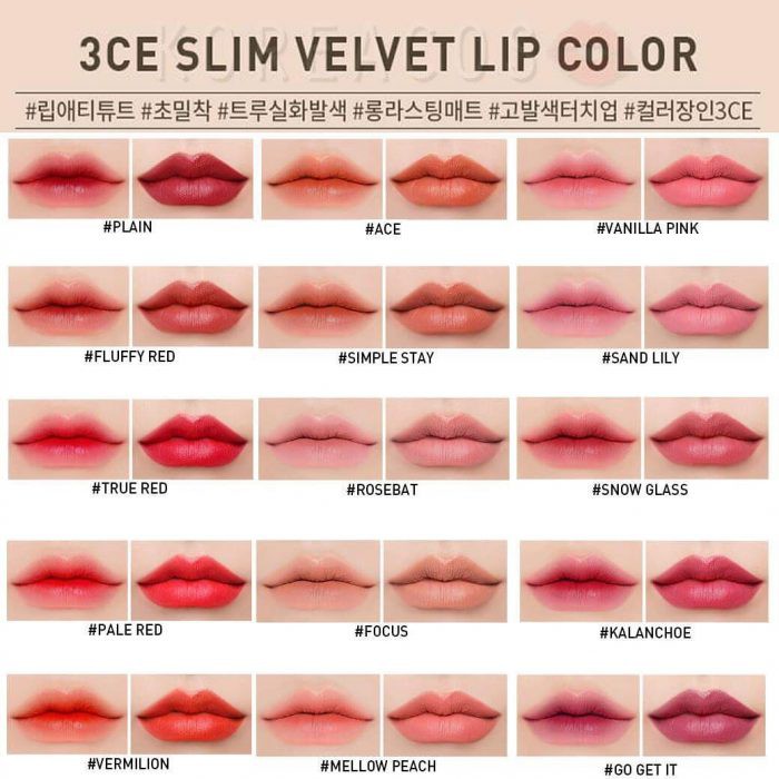 Son lì mới 3CE Slim Velvet Lip Color