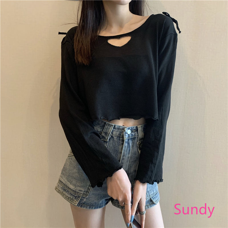 Áo Dệt Kim Tay Dài Phối Ren Phong Cách Hàn Quốc Thời Trang Nữ