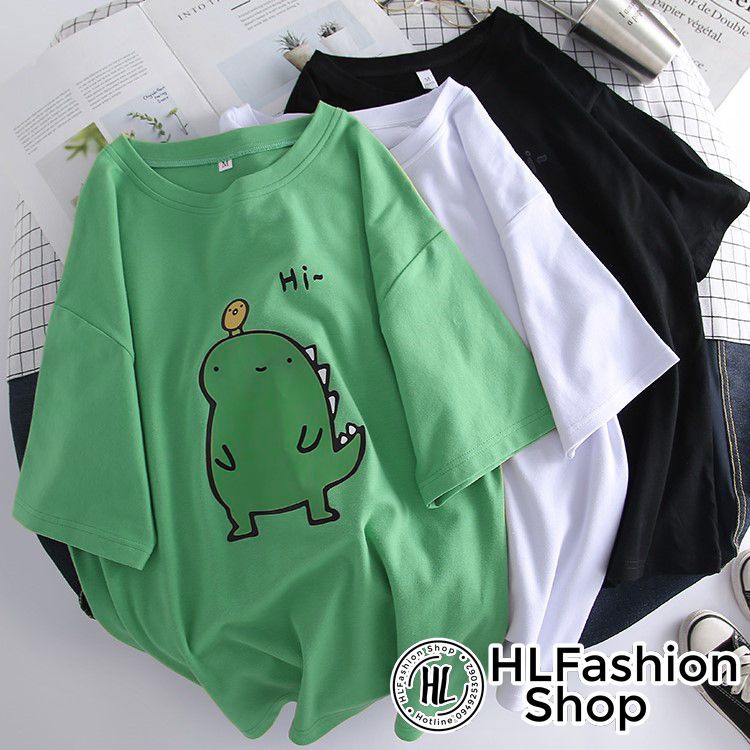 Áo thun tay lỡ form rộng HI KHỦNG LONG siêu dễ thương, áo phông form rộng size HLFashion