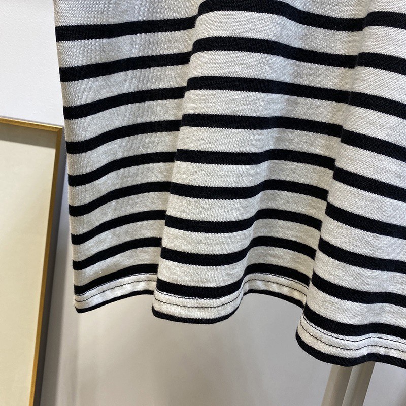 SUXI Áo thun tay ngắn cổ tròn họa tiết sọc thiết kế mới thời trang mùa hè phong cách retro cho nữ