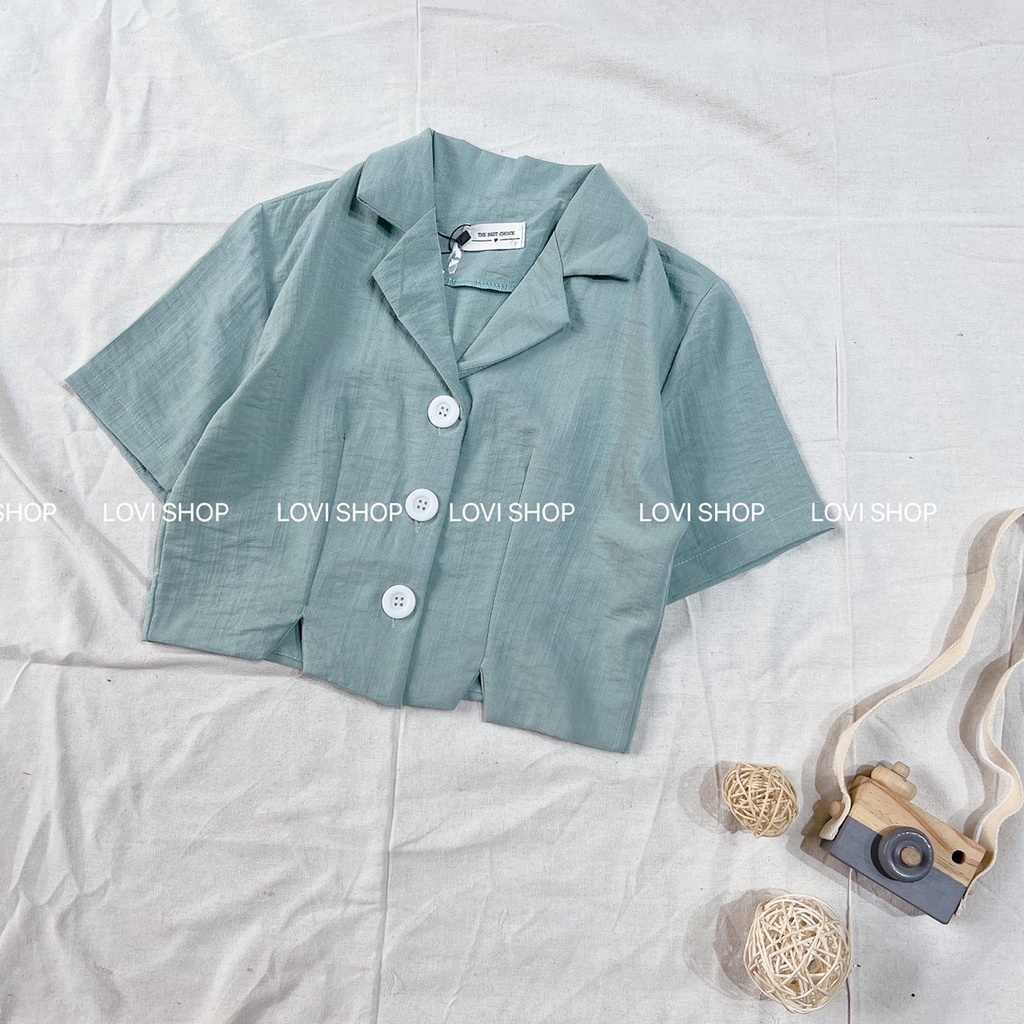 LOVI SHOP- Áo sơ mi tay ngắn cổ vest form croptop 7 màu