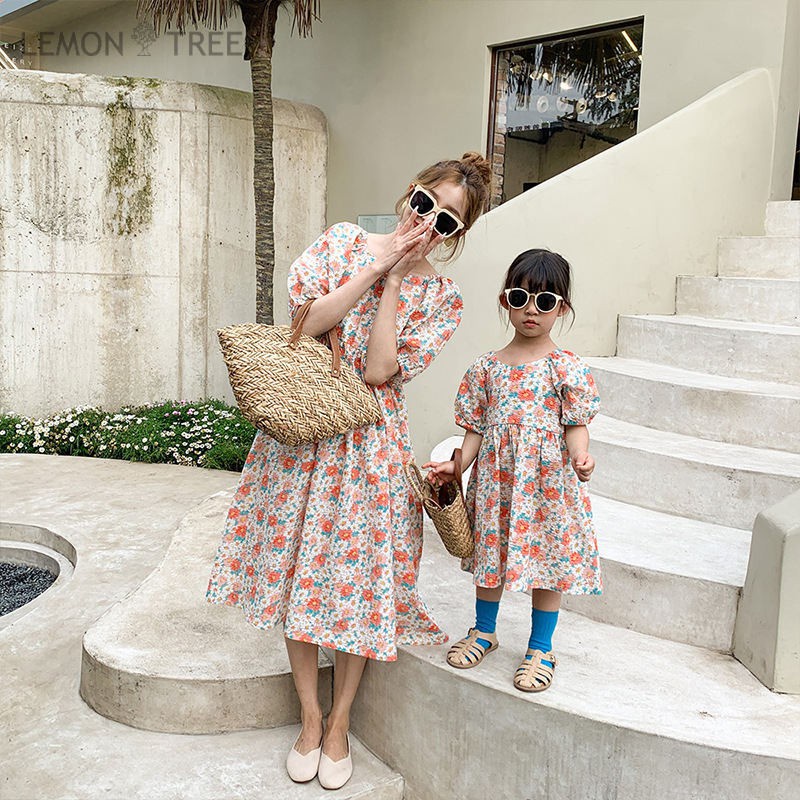 Parent-child dress mother-daughter dress summer floral dress 2021 new Korean version foreign style little girl loose cotton skirt girl dress