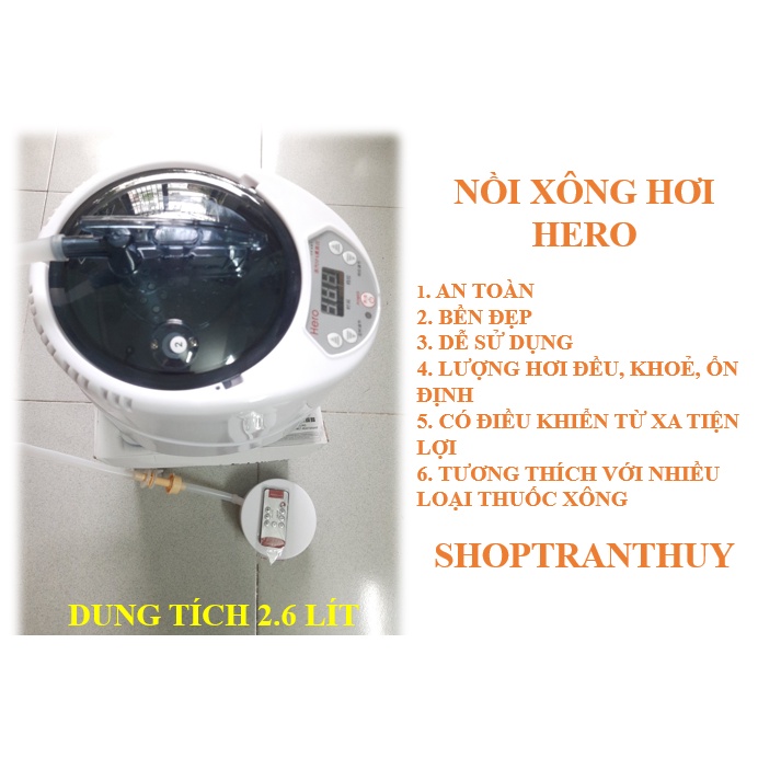 (Tặng 1 gói lá xông) Nồi xông  2.6 lít dung tích, Thương hiệu Hero Bảo hành 6 tháng. Ảnh thực tế.