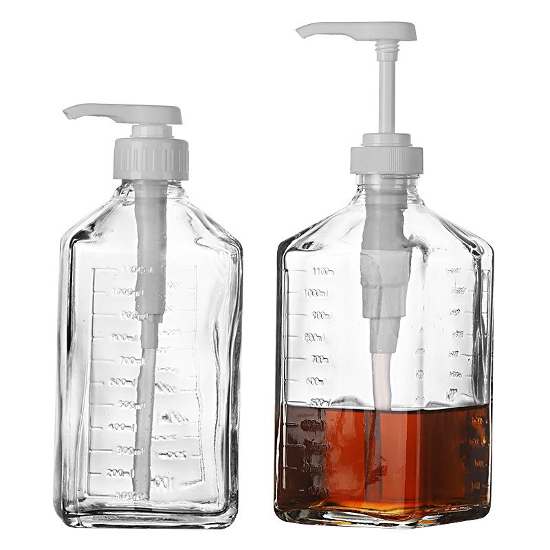 Bình Bơm Thủy Tinh Sirup - Dung Tích 1100ml Có Vòi Bơm 10cc