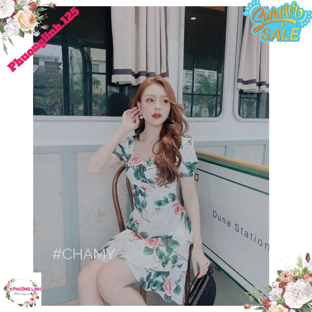 VÁY TRẮNG HOA HỒNG VẠT BÈO ĐUÔI CÁ | BigBuy360 - bigbuy360.vn