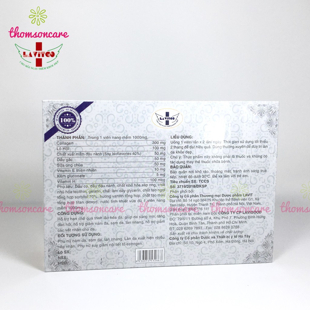 Trắng da, giảm nám, tàn nhang Mindasama Hộp 60 viên từ Collagen, mầm đậu nành, vitamin E, dầu gấc