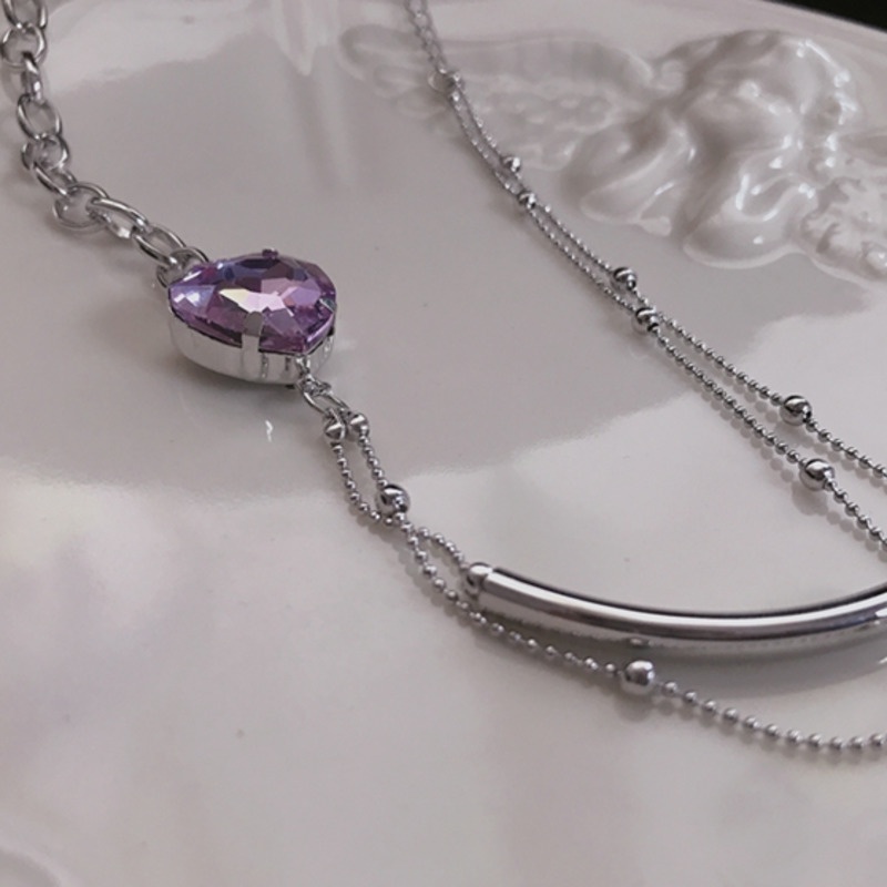 Vòng cổ Ngắn Mặt Trái Tim Màu Tím Phong Cách Cổ Điển