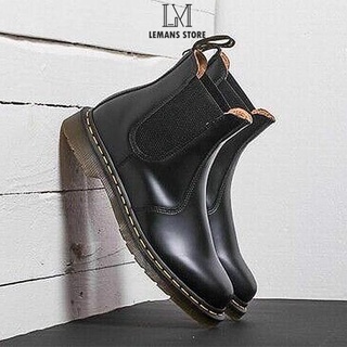 Giày da bò chelsea đốc dr.2976 nam + nữ cao cổ đen, tăng chiều cao bảo hành 12 tháng