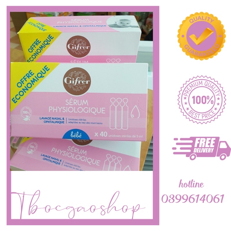Hộp 40 tép nước muối sinh lý Gifrer Hồng 1ml vệ sinh mắt mũi cho bé