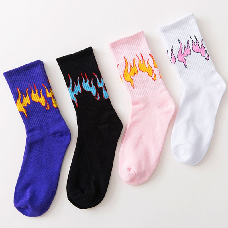 Xiangbao Vớ Cotton Cổ Vừa In Họa Tiết Ngọn Lửa Màu Sắc Tương Phản Phong Cách Harajuku Nhật Bản Dành Cho Nữ
