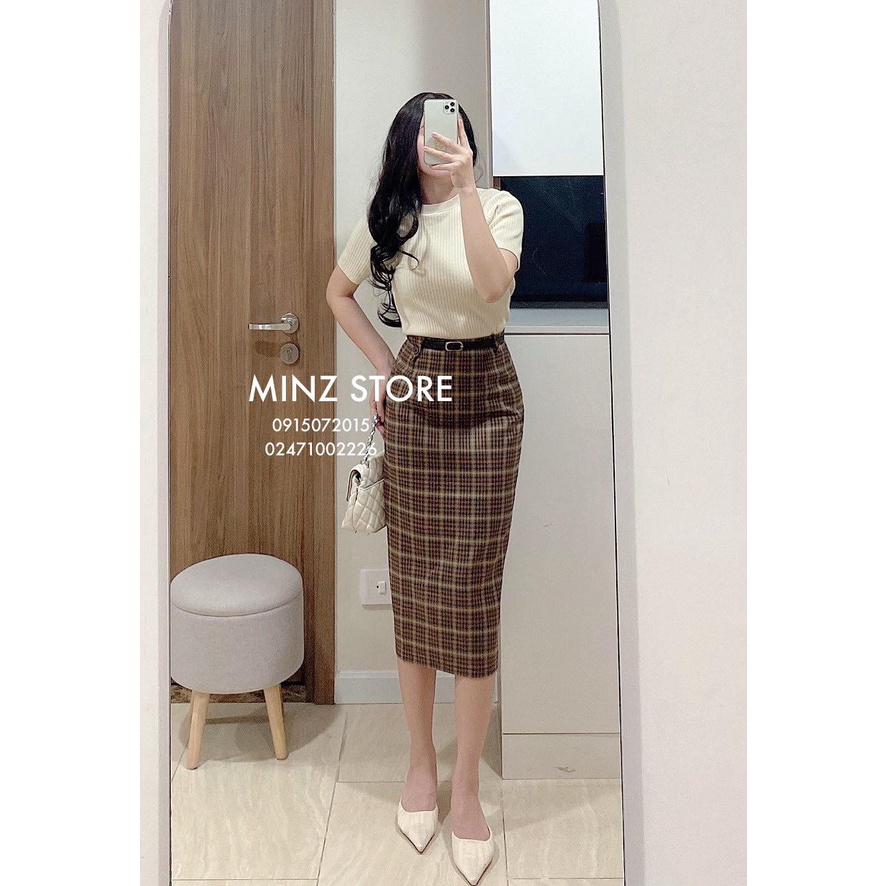 Chân váy midi kẻ kèm đai #811 (2 màu) | BigBuy360 - bigbuy360.vn