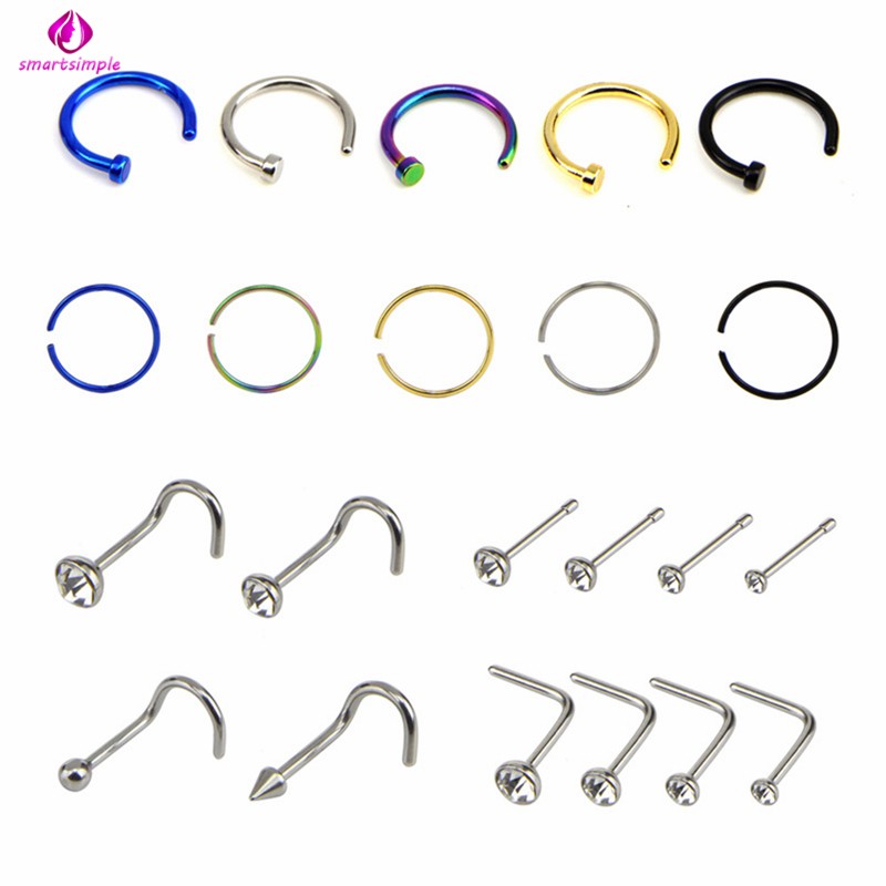 Bộ 22 Khuyên Mũi Hình Chữ C Bằng Thép Không Gỉ 7 Kích Cỡ Khác Nhau