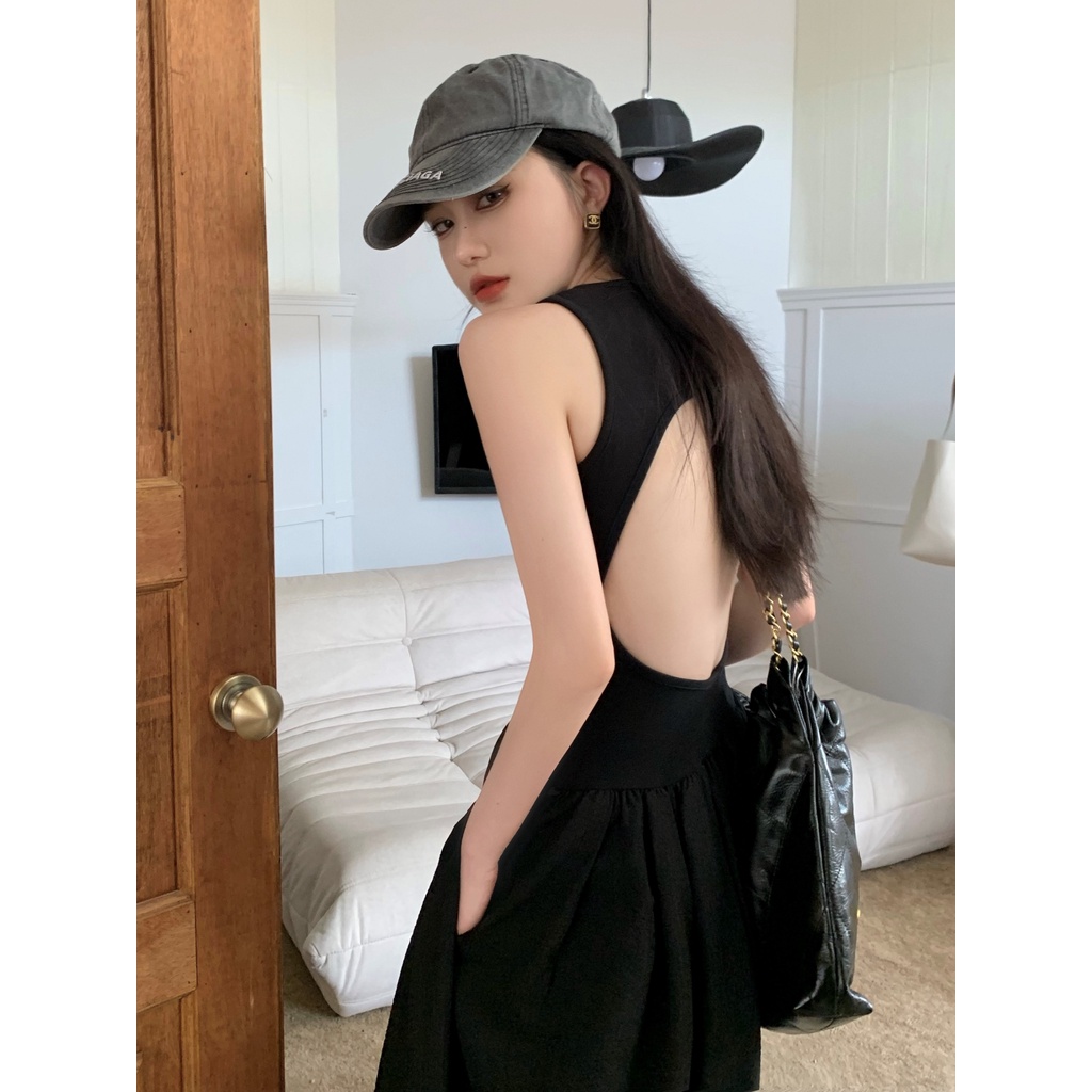 Đầm Dài Không Tay Màu Đen Thiết Kế Đơn Giản Thời Trang Mùa Hè Phong Cách Hàn Quốc Cho Nữ