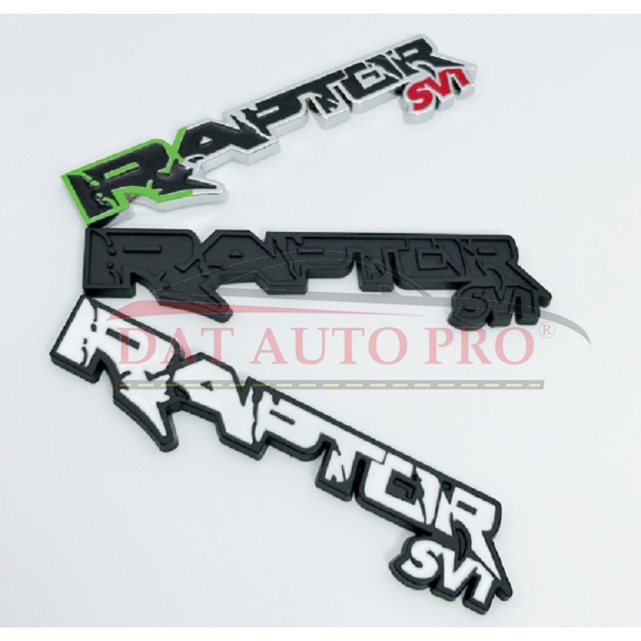 Tem 3D KIM LOẠI RAPTOR sv1 màu trắng trang trí xe oto bán tải,.