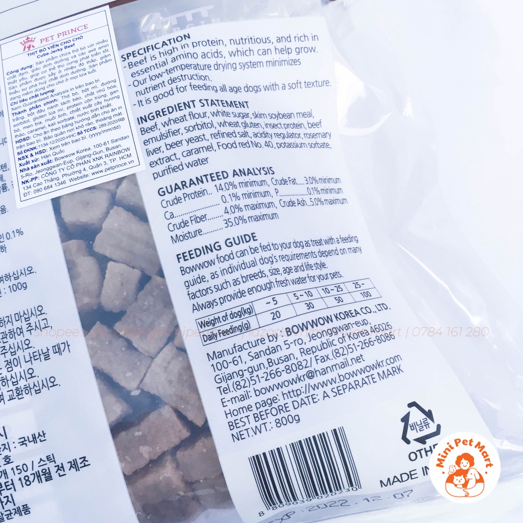 Thịt bò viên cho chó BOWWOW 800g - snack, bánh thưởng cho chó