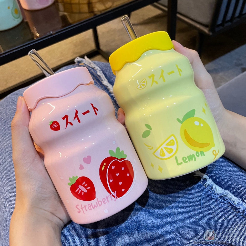 Ly uống nước bằng gốm có ống hút sức chứa 500ml