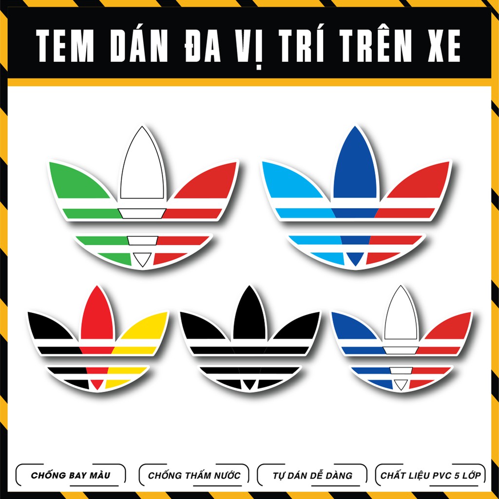 Tem Xe | DVT ADIDAS | Trang Trí Ô tô, Xe Máy, Xe Điện, Nón Bảo Hiểm - Chất Liệu Chống Nước, Bền Màu, Dán Đa Vị Trí