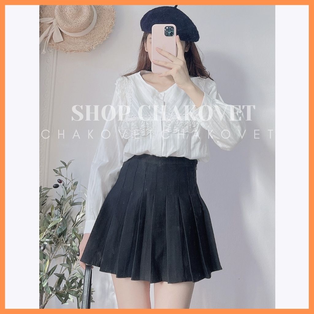 Áo sơ mi nữ dài tay màu trắng A875, kiểu áo nữ cổ tròn thiết kế 2 lớp ren ngực phong cách retro hàn quốc freesize &lt;53kg