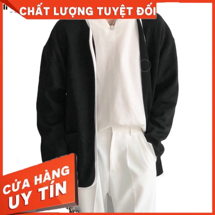Áo khoác cardigan incerun dáng rộng màu đen tương phản cổ chữ V thời trang cho nam - HÀNG MỚI VỀ