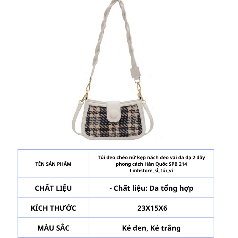 Túi Kẹp Nách 💖Linh Store💖 Túi Đeo Chéo Nữ Đeo Vai 2 Dây Phối Dạ Kẻ Phong Cách Hàn Quốc - LS3