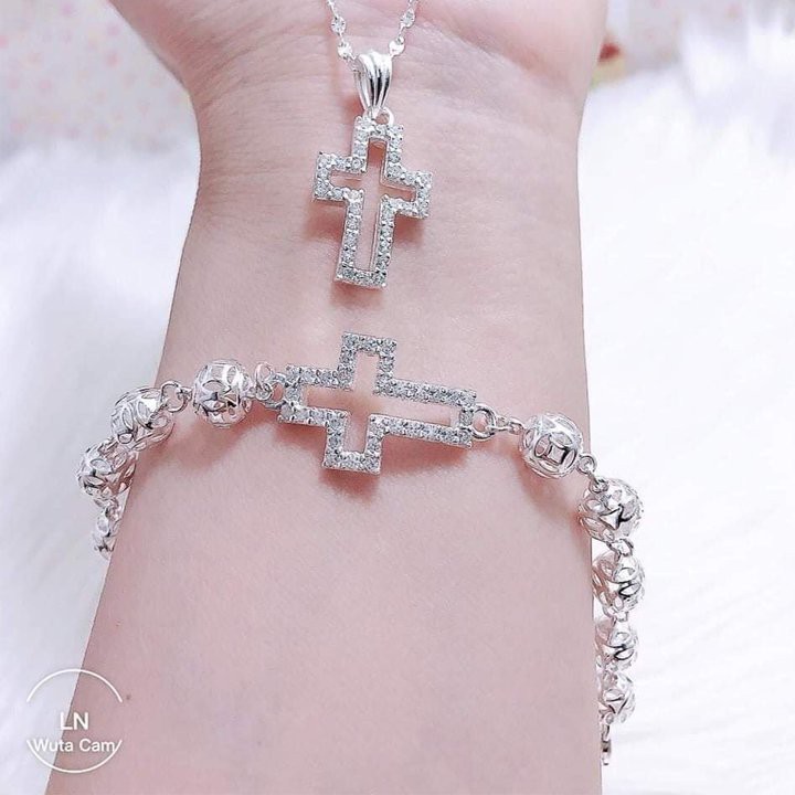Lắc tay bạc hình thánh giá cho nữ đính đá LTN0189 - Trang Sức TNJ