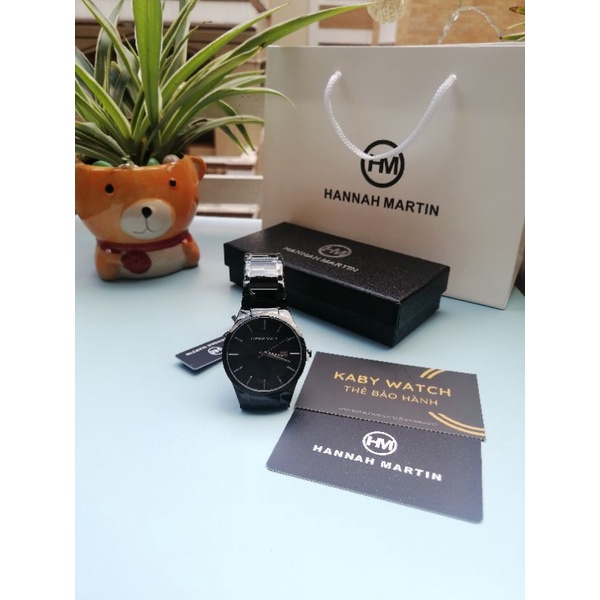 Đồng hồ nam Hannah Martin doanh nhân dây hợp kim thép không gỉ cao cấp chống nước 3ATM bảo hành 1 năm
