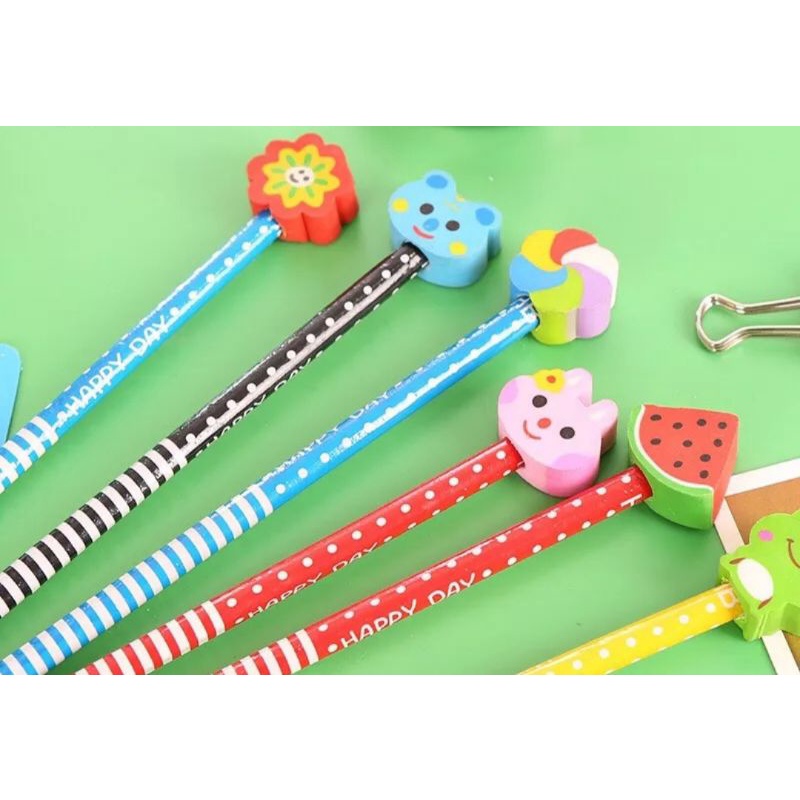 Bút chì kèm tẩy họa tiết hoạt hình ngộ nghĩnh bé học vẽ, học viết