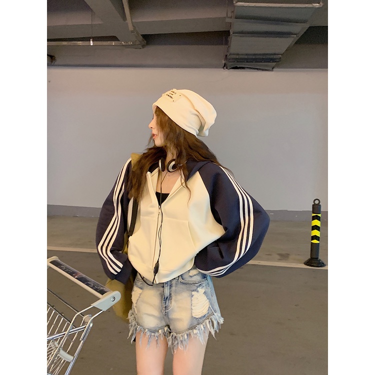 Áo khoác lửng tay dài có mũ trùm đầu thời trang dành cho nữ