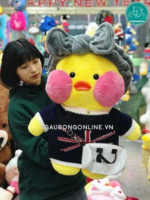 Vịt bông Lalafanfan má hồng siêu kute kích thước 80cm
