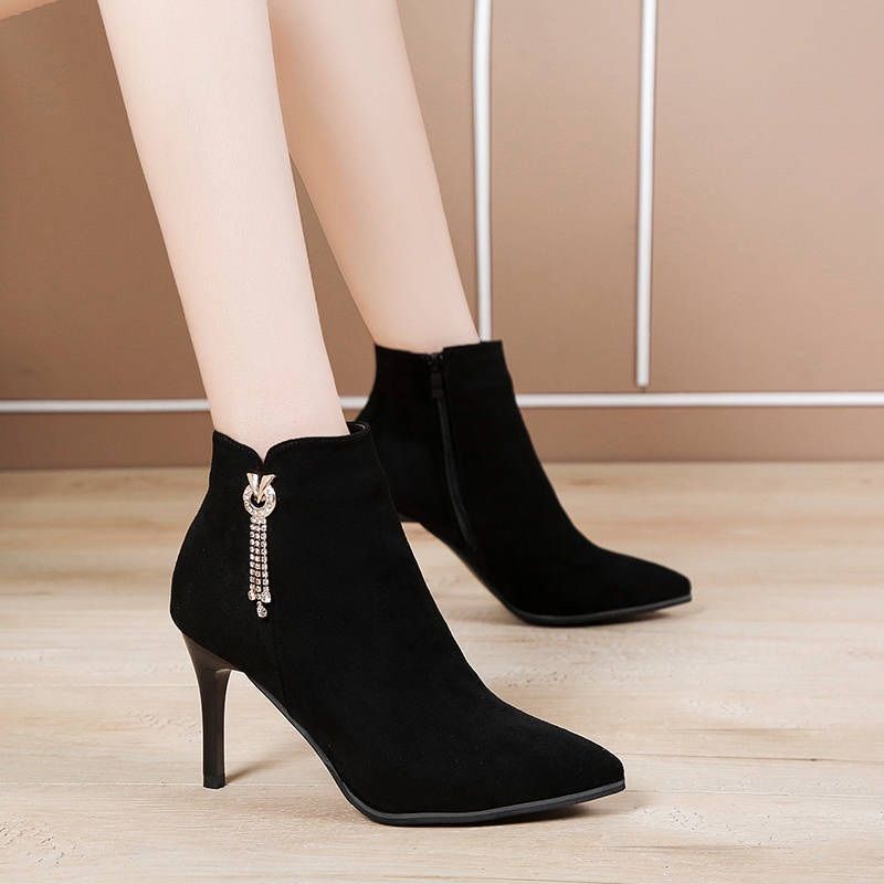 Giày Bốt Martin Cao Gót Mũi Nhọn Thời Trang Thu Đông Hàn Quốc Mới 2021 Cho Nữ