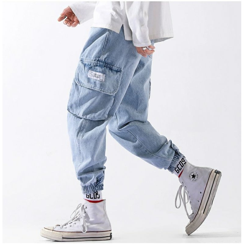 Quần Jean Jogger Túi Hộp Cạp Chun Bó Ống Phong Cách HIPHOP STREETWEAR Ulzzang Túi Hộp