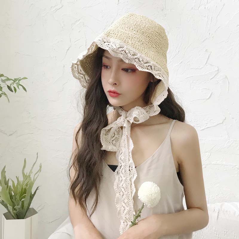 Mũ Cói Rộng Vành Phối Ren Chống Tia Uv Thời Trang Đi Biển Mùa Hè Cho Nữ Sự Bảo Vệ
