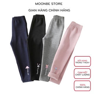 Quần legging cho bé gái nỉ lót lông mặc thu đông, co dãn, mềm mịn dễ thương size đại 6-40kg - Thêu Thú