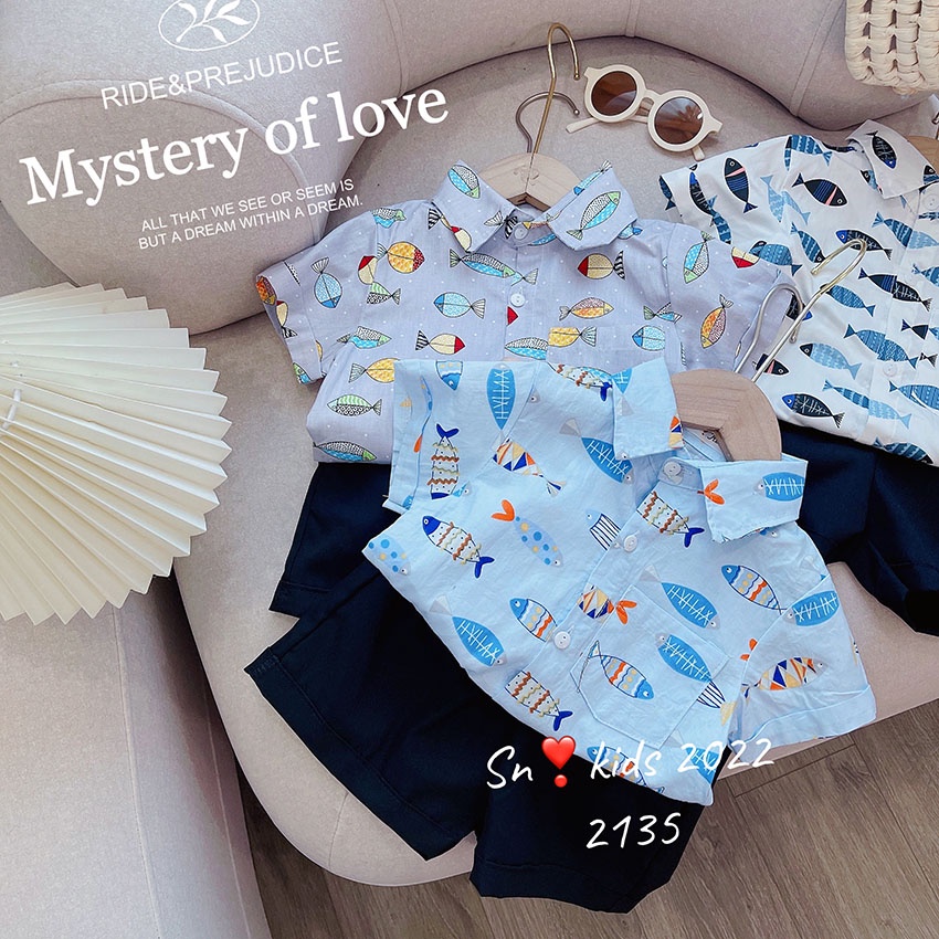 Bộ Quần Áo Trẻ Em Cộc Tay In Hình CÁa Dễ Thương Cho Bé Từ 8-20kg Mã CT63