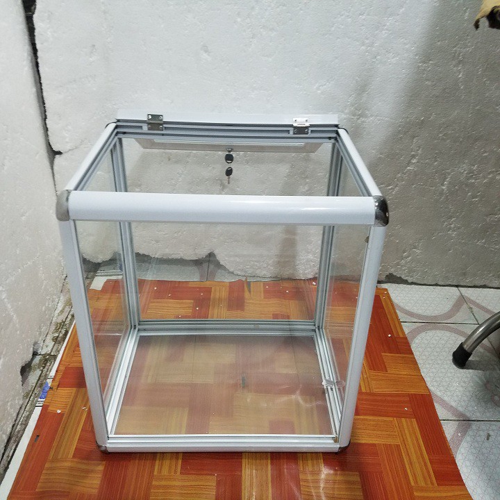 Thùng từ thiện - Hòm phiếu nhôm kính cao cấp - Hàng đặt - T01NT-603550-HĐ-