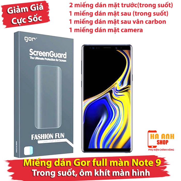 Miếng dán màn hình Note 9 Full màn H6 hãng Gor cao cấp(bộ 3 miếng) - Dán dẻo cường lực Samsung Galaxy Note 9