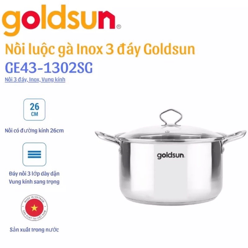 Nồi luộc gà inox Goldsun GE43-1302SG size 26-28-30cm dùng cho tất cả loại bếp