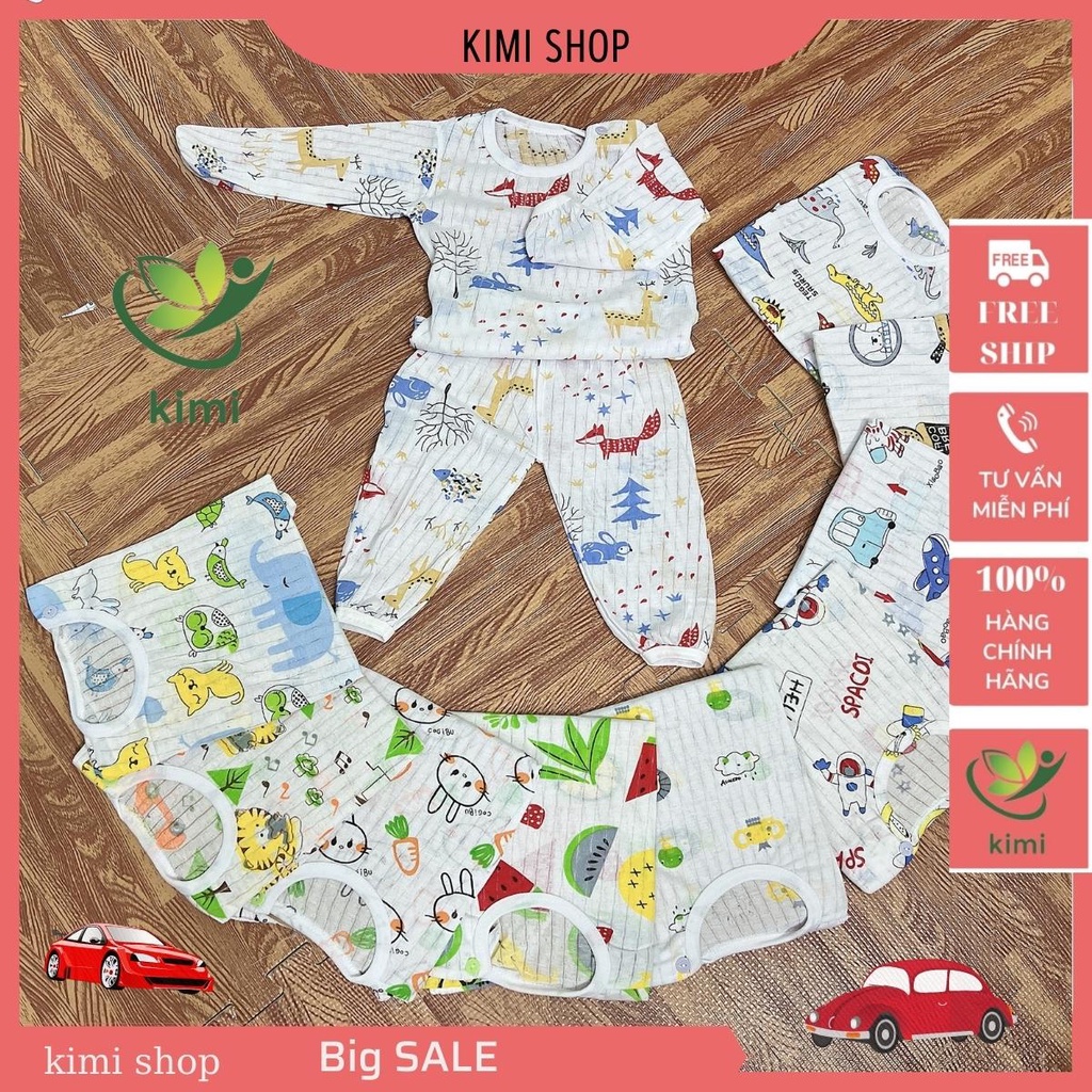 Đồ Bộ Dài Tay Mặc Nhà Thoáng Mát - Mặc Nhẹ Mềm Mịn. Dành Cho Bé Từ 4-17kg KIMI DT02