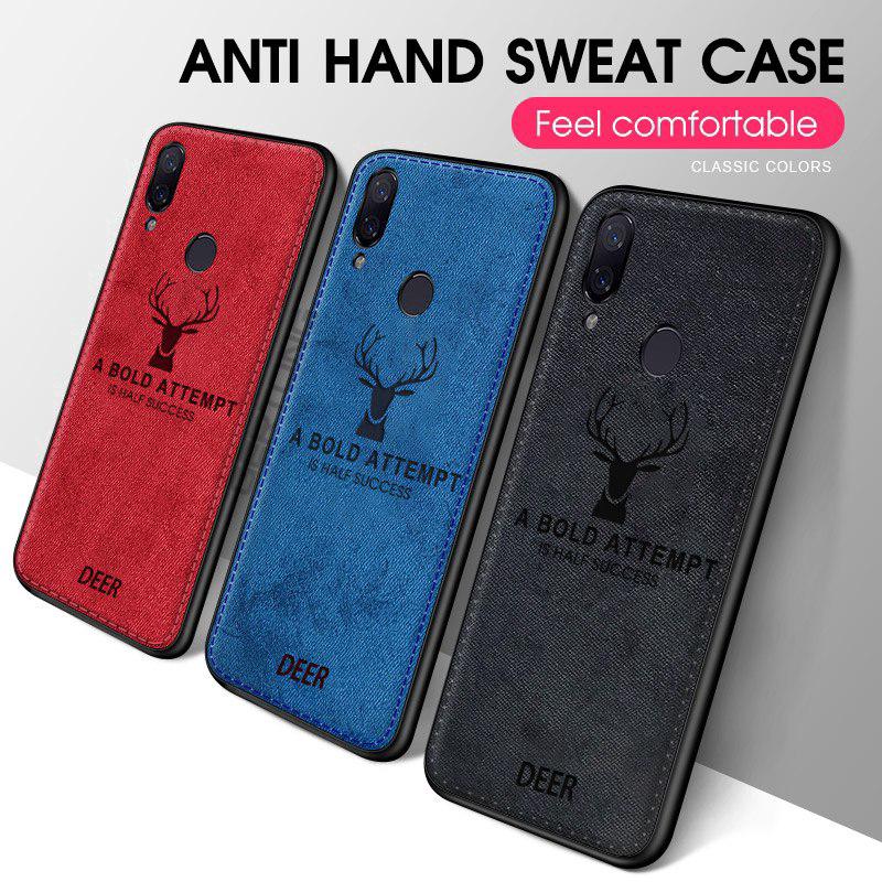 Ốp điện thoại phủ vải hoạ tiết đầu hươu sang trọng cho Xiaomi Redmi 7 K20 Pro Note 7 5 6 Pro Mi A1 6X 8 Lite