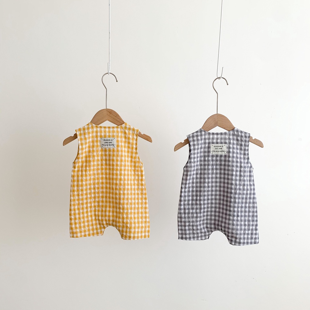 Bộ Áo Liền Quần Sát Nách Họa Tiết Ca Rô Thời Trang Mùa Hè Cho Bé Trai + Gái