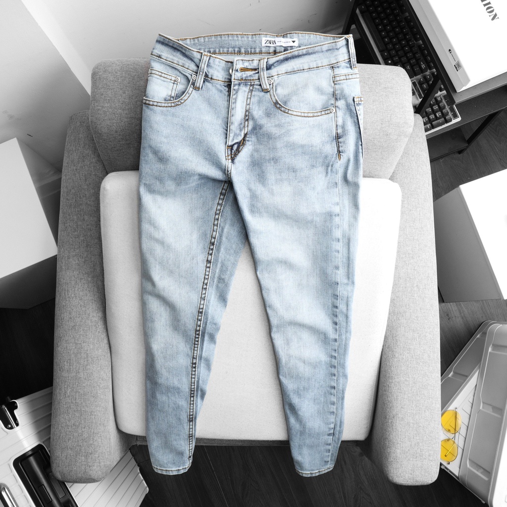 QUẦN JEAN NAM ZARA DENIM XANH NHẠT slimfit hàng xuất xịn ống đứng SLIMFIT Co giãn có big size 36
