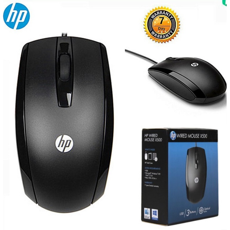 Chuột Máy Tính HP X500 Có Dây Chất Lượng Cao Cho Windows XP Vista 7 8 10 Mac, Dây Dài, Độ Bền Cao. Bảo Hành 12 Tháng