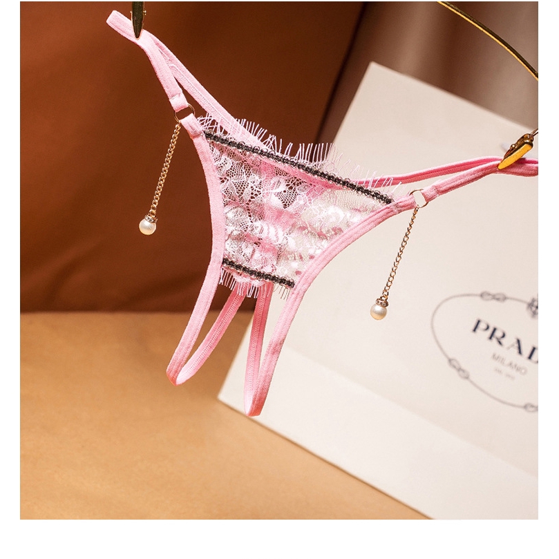 Quần lót ren lưng thấp xuyên thấu phối ngọc trai giả gợi cảm dành cho nữ
